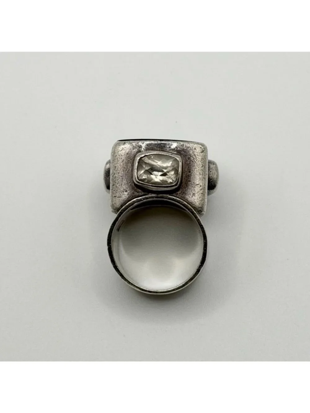 Sterling Silver 925 Ring With Black Onyx & Clear Crystals Size 8.5